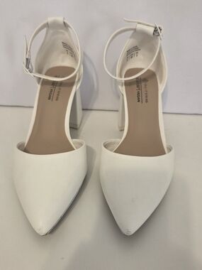 Call It Spring White Pointed Toe Ankle-Strap Block Heels